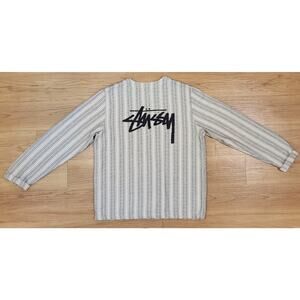 Stussy V Poncho Henley Pullover Shirt Striped Drawstring Size Large Read